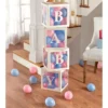 White Pop-Up Baby Block Decorations With Blue & Pink Mini Latex Balloons, 11.75in
