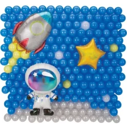 Air-Filled Space Astronaut, Rocket & Star Foil & Latex Balloon Backdrop Kit, 6.25ft X 5.9ft