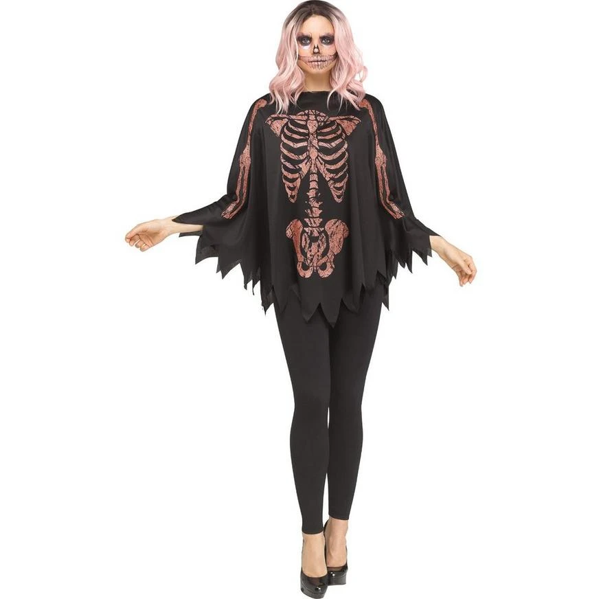 Rose Gold Skeleton Poncho For Adults 1 Rose Gold Skeleton Poncho For Adults