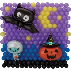 Air-Filled Halloween Friends Foil & Latex Balloon Backdrop Kit, 6.25ft X 5.9ft