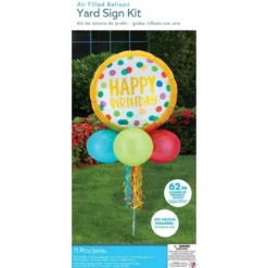 Air-Filled Gold & Polka Dot Birthday Foil & Latex Balloon Yard Sign, 62in -Party Supply Store 923577 03