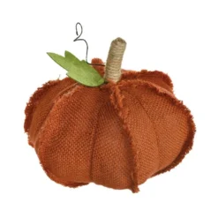 Orange Burlap Fall Pumpkin Decoration, 8in