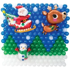 Air-Filled Santa Christmas Foil & Latex Balloon Backdrop Kit, 6.25ft X 5.9ft