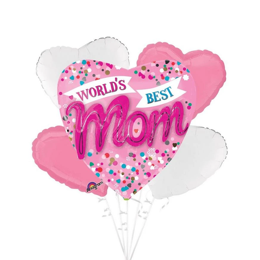 Pink & Blue World's Best Mom Mother's Day Foil Balloon Bouquet, 5pc 1 Pink & Blue World's Best Mom Mother's Day Foil Balloon Bouquet, 5pc