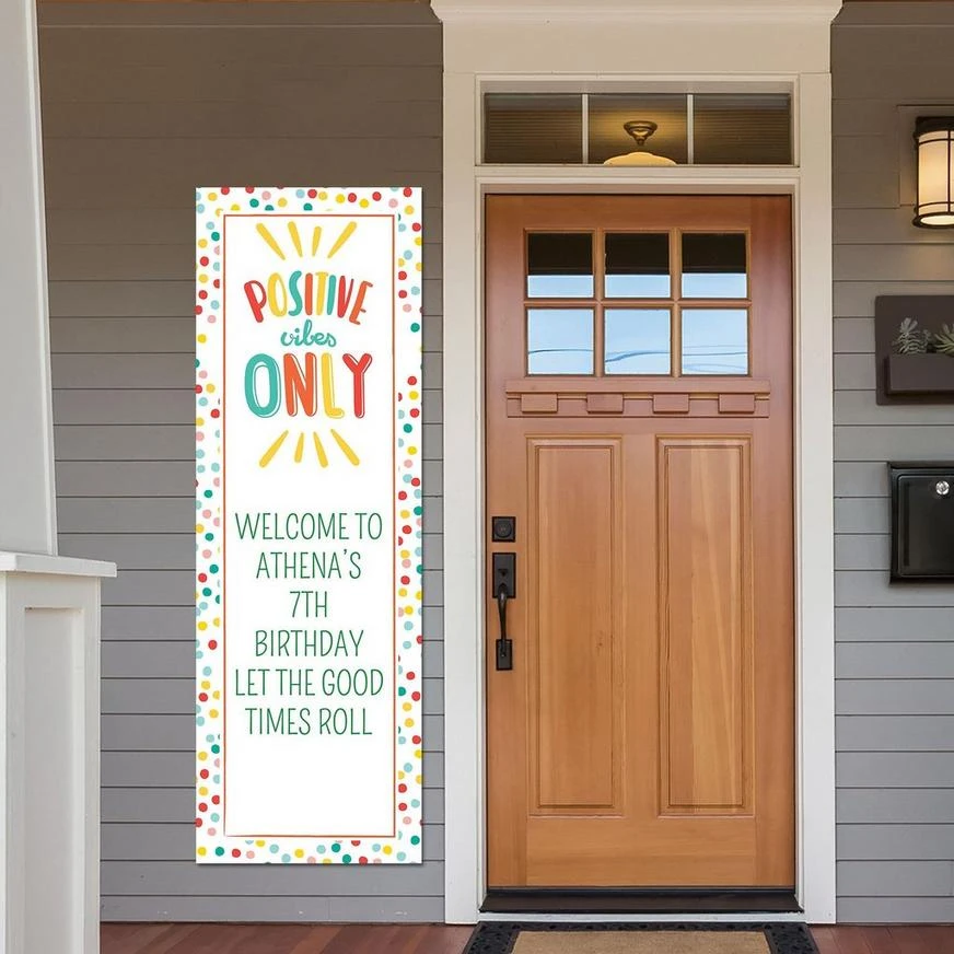 Custom Multicolor Dot Positive Vibes Only Vinyl Vertical Banner, 2ft X 6ft - All Smiles 1 Custom Multicolor Dot Positive Vibes Only Vinyl Vertical Banner, 2ft X 6ft - All Smiles