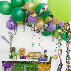 Air-Filled Purple, Green & Gold Fleur-de-Lis Mardi Gras Balloon Garland Kit -Party Supply Store 931714 02