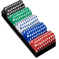 Striped Poker Chip Set With Rack, 100ct