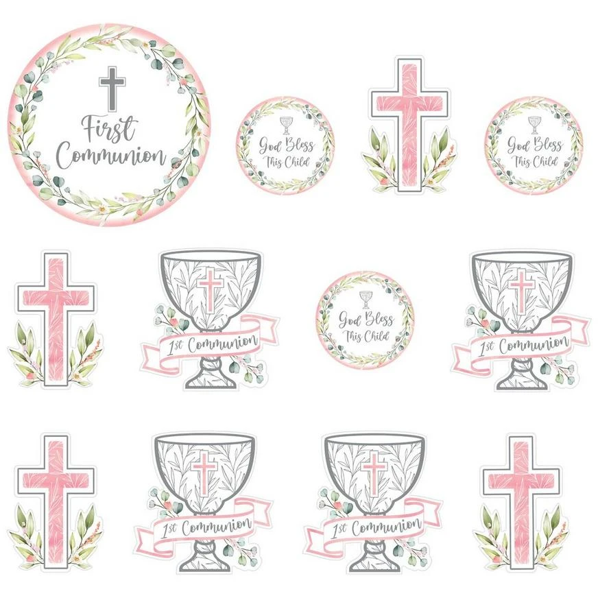 Pink My First Communion Cardstock Cutouts, 12ct 1 Pink My First Communion Cardstock Cutouts, 12ct