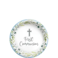 Blue My First Communion Paper Dessert Plates, 6.75in, 20ct