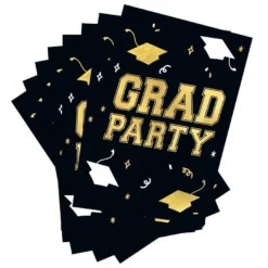 Black & Gold Grad Party Paper Invitations, 4.25in X 6.25in, 8ct