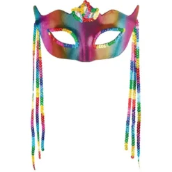 Sequined Rainbow Fabric Masquerade Mask, 7in X 3.2in