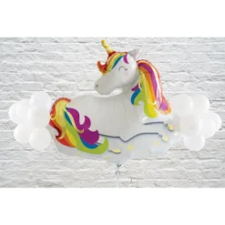 Rainbow Unicorn Foil Balloon, 29in X 49in, With Latex Balloons