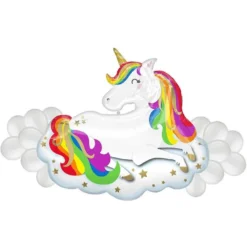 Rainbow Unicorn Foil Balloon, 29in X 49in, With Latex Balloons -Party Supply Store 936286 02