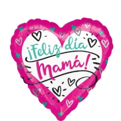 Pink Border Feliz Día Mamá Heart Foil Balloon, 17in