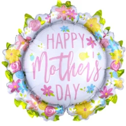 Floral Satin Happy Mother's Day Wreath Foil Balloon, 30in
