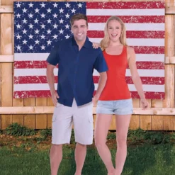 Vintage American Flag Canvas Scene Setter, 62in X 40in