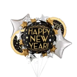 Satin Vintage New Year's Eve Foil Balloon Bouquet, 5pc