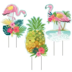 Flamingo & Pineapple Summer Luau Corrugated Plastic Yard Sign Set, 20.2in To 24.5in, 3pc