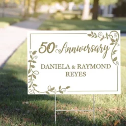 Custom Gold 50th Plastic Yard Sign