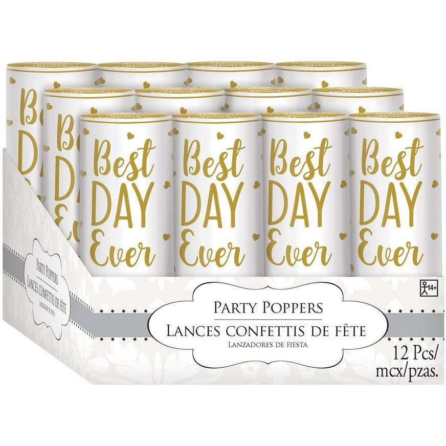 Best Day Ever Wedding Confetti Party Poppers, 3.5in, 12ct 1 Best Day Ever Wedding Confetti Party Poppers, 3.5in, 12ct