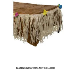 Faux Woven Luau Plastic Table Cover & Tan Raffia Grass Fringe Table Skirt With Flowers Set With Table Cover Clips -Party Supply Store 940441 02