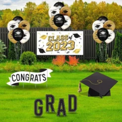 Black, Gold & Silver Congrats Grad 2023 Graduation Outdoor Decorating Kit -Party Supply Store 940883 06
