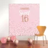 Customizable Rose Gold Sweet Sixteen Birthday Plastic Scene Setter, 5.4ft X 5.4ft
