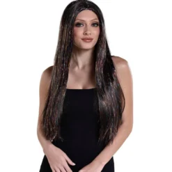 AMSCAN Brunette & Iridescent Tinsel Long Straight Wig, 30in