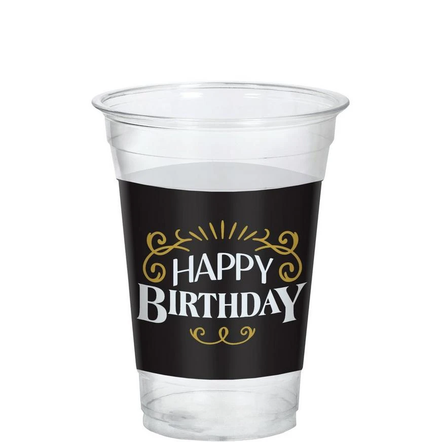 Black & Gold Happy Birthday Plastic Cups, 16oz, 25ct - Better With Age 1 Black & Gold Happy Birthday Plastic Cups, 16oz, 25ct - Better With Age