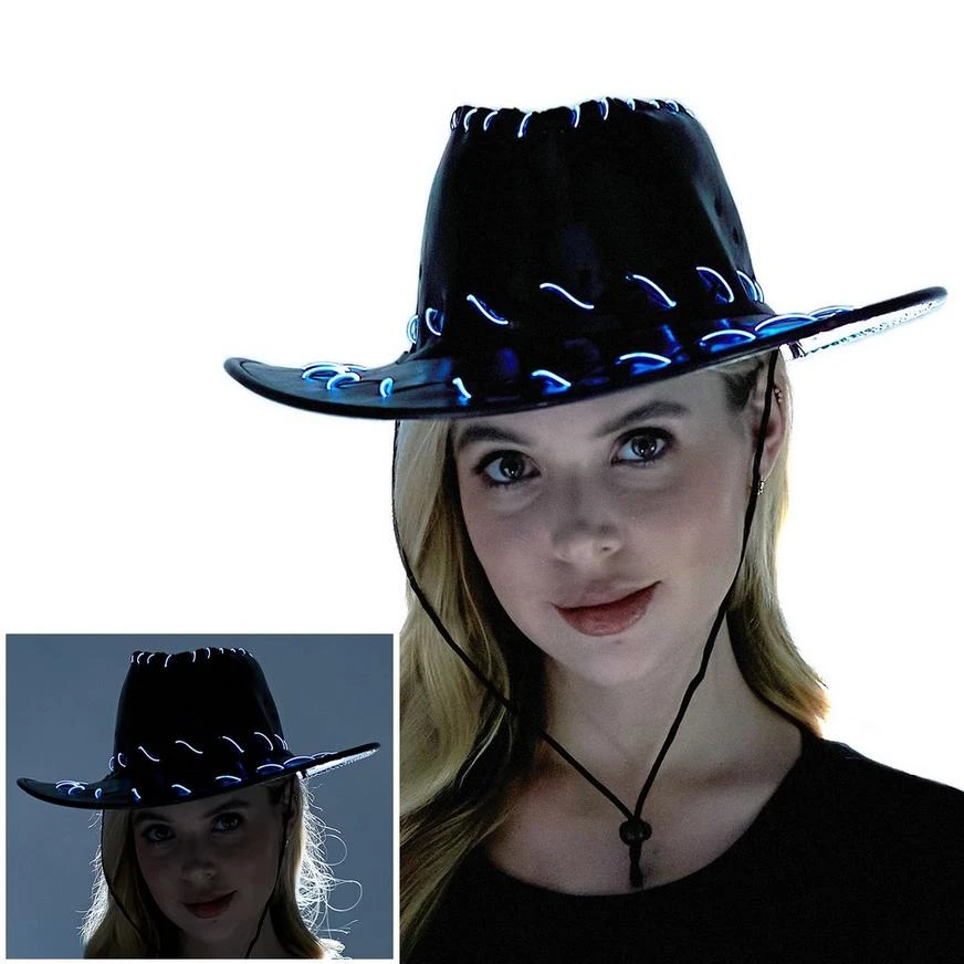 Adult Light-Up Black Fabric Cowboy Hat 1 Adult Light-Up Black Fabric Cowboy Hat