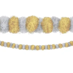 Gold & Silver Christmas Tinsel Pom-Pom Garland, 9ft