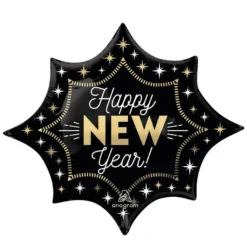 Happy New Year Burst Foil Balloon, 35in X 29in - Midnight Glam