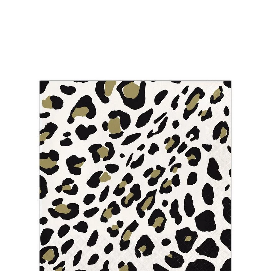 Black & Metallic Gold Leopard Print Paper Beverage Napkins, 5in, 16ct 1 Black & Metallic Gold Leopard Print Paper Beverage Napkins, 5in, 16ct