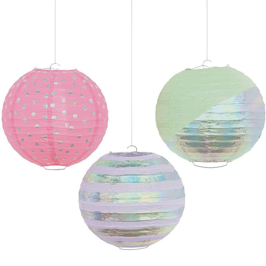 Iridescent Paper Lanterns, 9.5in, 3ct 2 Iridescent Paper Lanterns, 9.5in, 3ct - Image 2