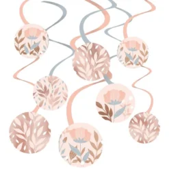 Metallic Rose Gold Floral Cardstock Swirl Decorations, 30ct
