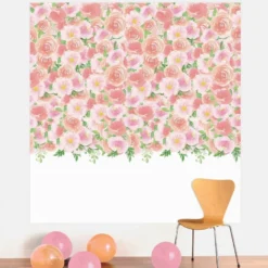 Pink Floral Baby Canvas Scene Setter, 5.4ft X 5.1ft