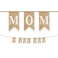 Love You Mom Burlap Pennant Banner, 10ft - Mother's Day