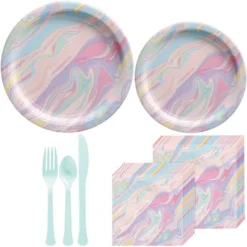 Pastel Marble Tableware Kit For 20 Guests