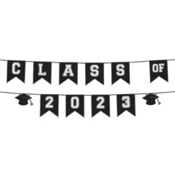 Black & White Class Of 2023 Graduation Plastic Pennant Banner, 12ft