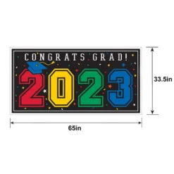 Multicolor Congrats Grad 2023 Plastic Banner, 65in X 33.5in -Party Supply Store 953332 02