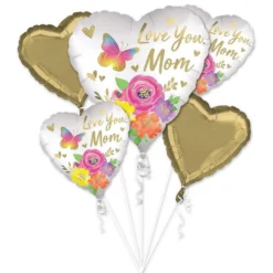 Butterfly, Flowers & Hearts Mother's Day Foil Balloon Bouquet, 5pc