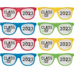 Multicolor Class Of 2023 Graduation Plastic Sunglasses, 8ct
