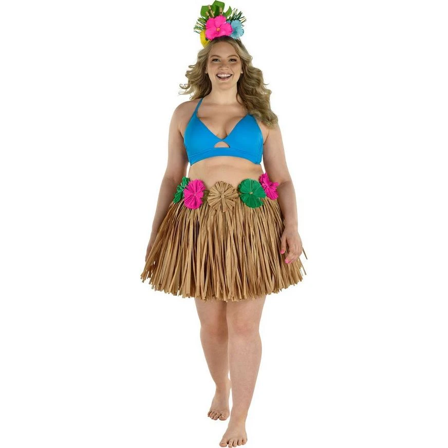 Adult Tutu Grass Skirt With Raffia Flowers - Plus Size 1 Adult Tutu Grass Skirt With Raffia Flowers - Plus Size