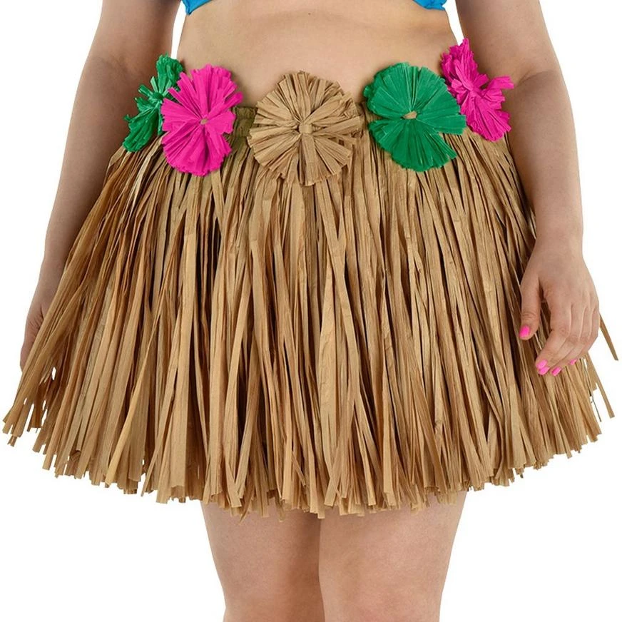 Adult Tutu Grass Skirt With Raffia Flowers - Plus Size 2 Adult Tutu Grass Skirt With Raffia Flowers - Plus Size - Image 2