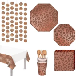 Metallic Rose Gold Leopard Print Tableware Kit For 20 Guests