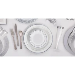 White Silver-Trimmed Premium Plastic Lunch Plates 20ct -Party Supply Store C292440 silver 02