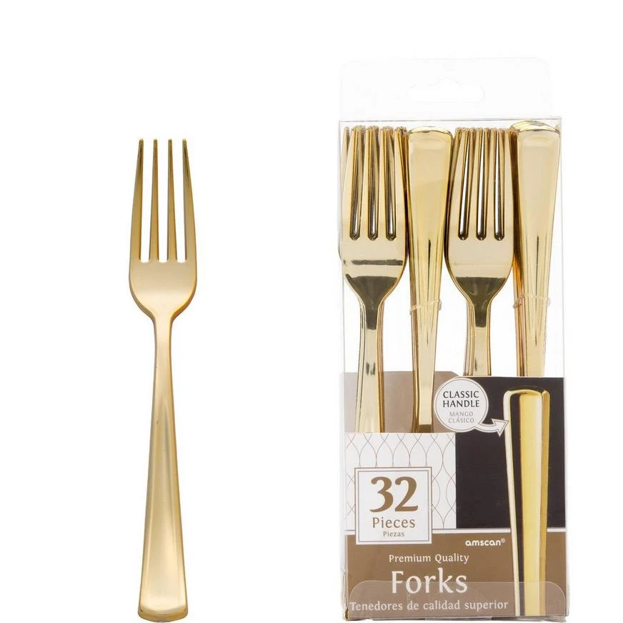 Gold Premium Plastic Forks 32ct 1 Gold Premium Plastic Forks 32ct