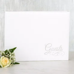 White Guest Book 6 1/8in X 8 1/8in