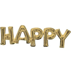 Air-Filled White Gold Happy Letter Balloon Banner, 30in X 10in