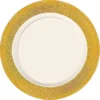 Cream Prismatic Gold Border Premium Plastic Dinner Plates 10ct